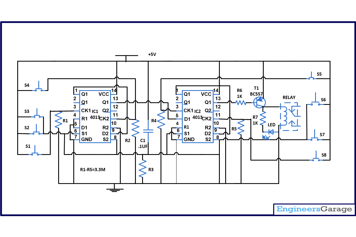 One Transistor Electronic Code Lock System Circuit Diagram Circuit