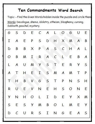 Always treat god's name with respect. Ten Commandments Of Bible Word Search Printables Englishbix