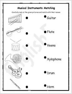 musical instrument pictures matching worksheet englishbix