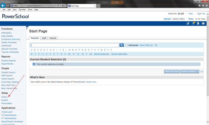Compiled searches · exports · list students . Powerschool Setup Admin