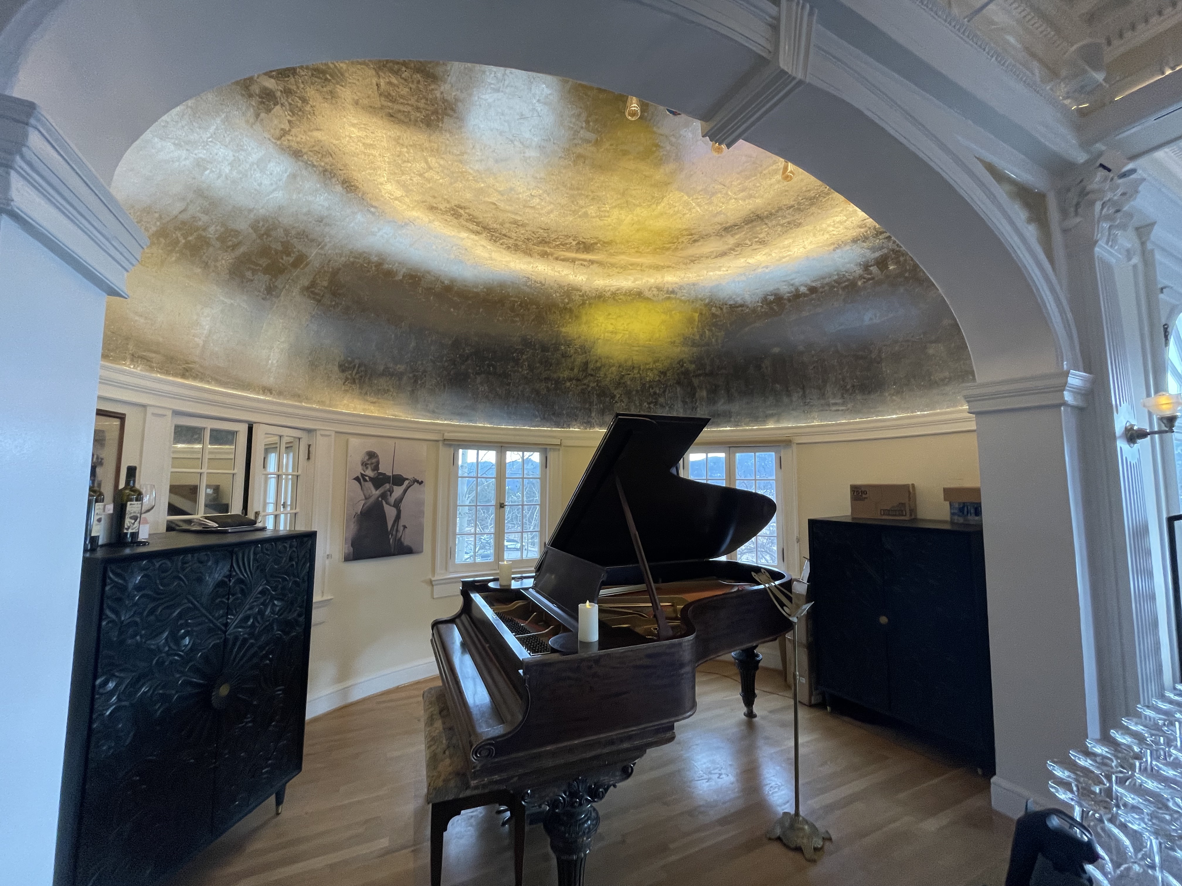 A view of the proscenium and Steinway and Sons concert grand piano.(Matthew Poust/Estes Park Trail-Gazette)