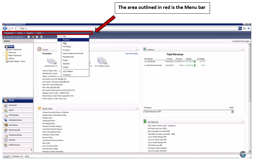 Am mittwoch, 15.12., wird es . Customize your Menu Bar in Microsoft Dynamics GP 2013