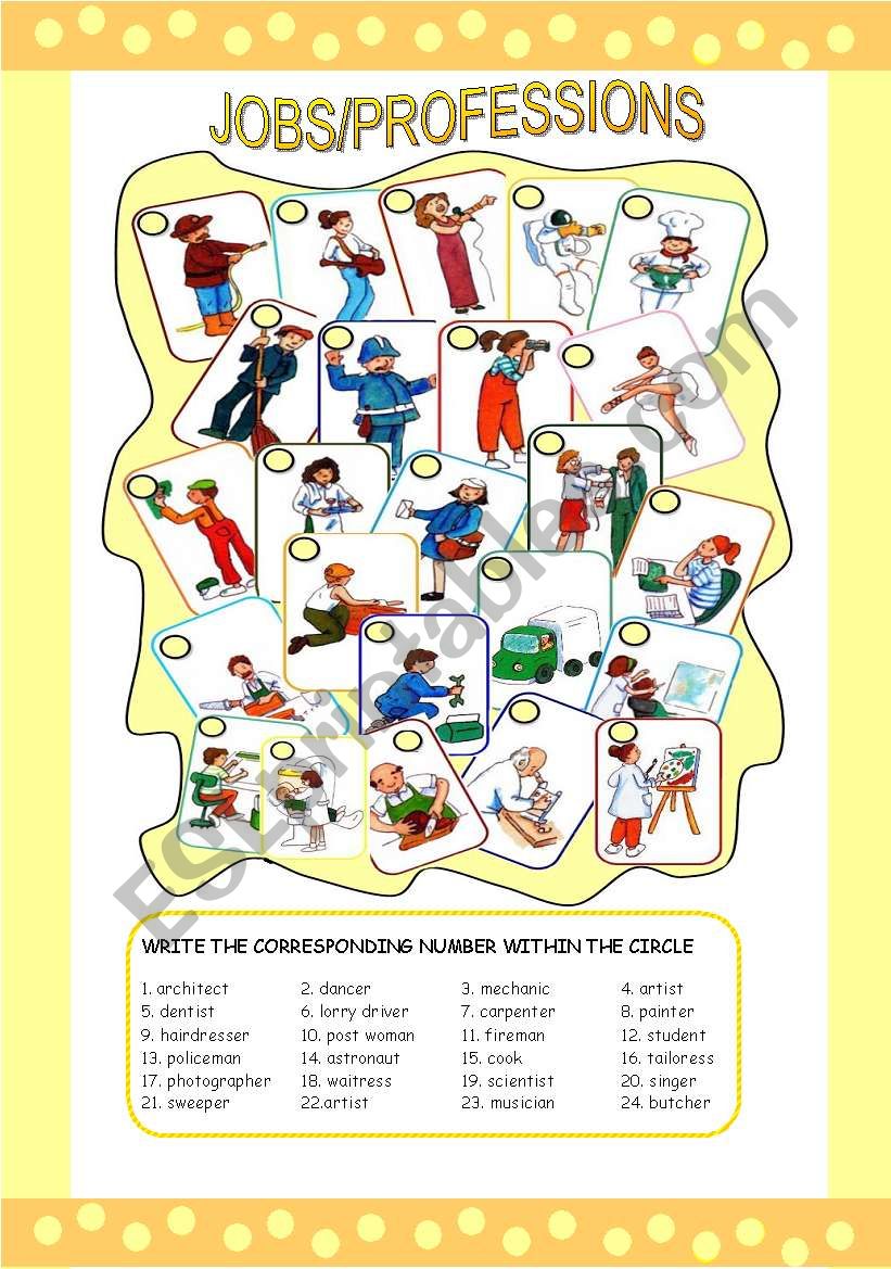 jobs professions esl worksheet by sandramendoza