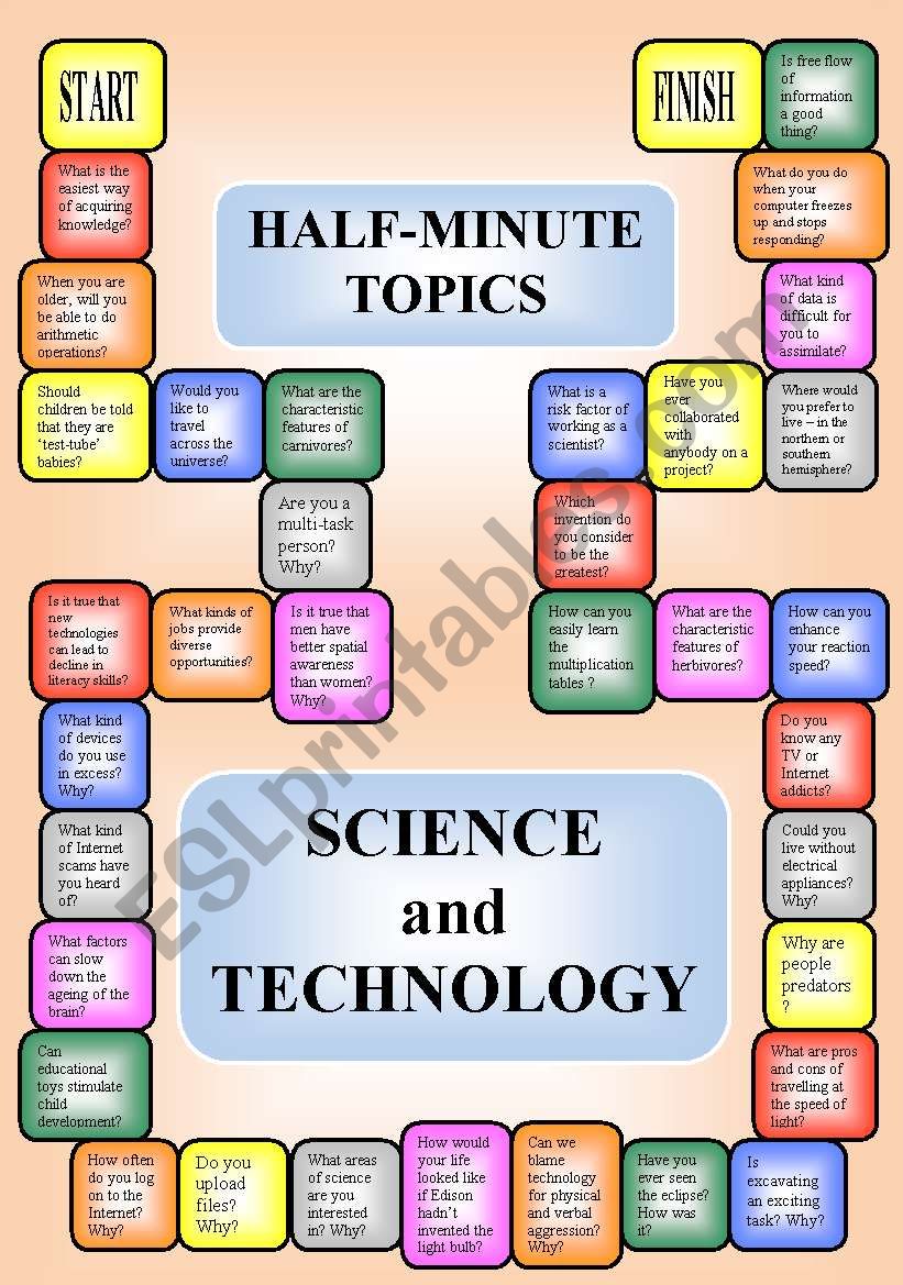 science and technology a boardgame or pairwork 34 questions for