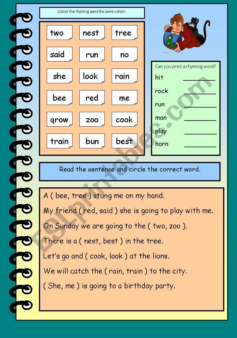 Cut And Paste Rhymes Worksheet Education Com