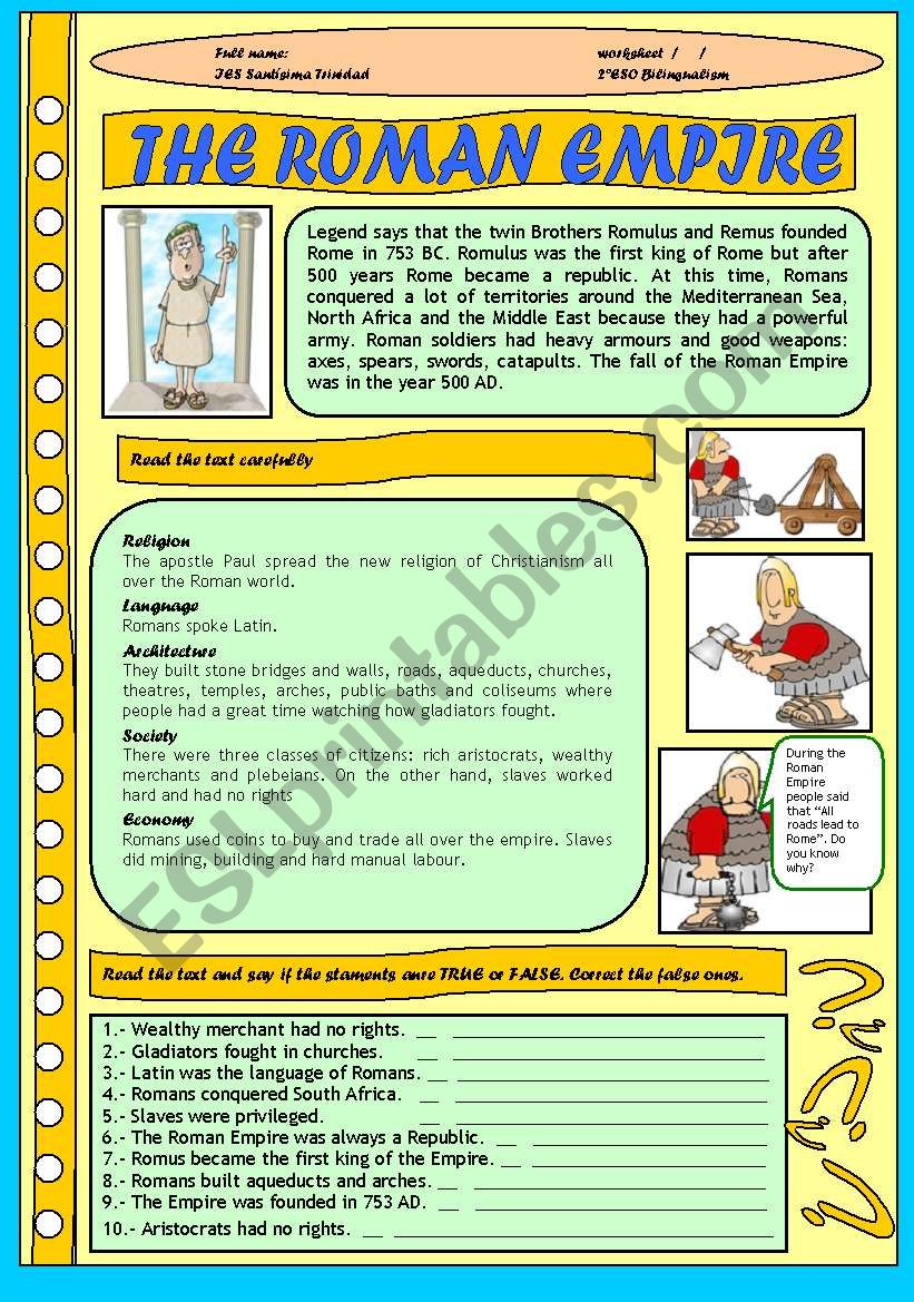 The roman empire is regarded as one of the greatest in history. Roman Empire For Children Esl Worksheet By Juanbegi