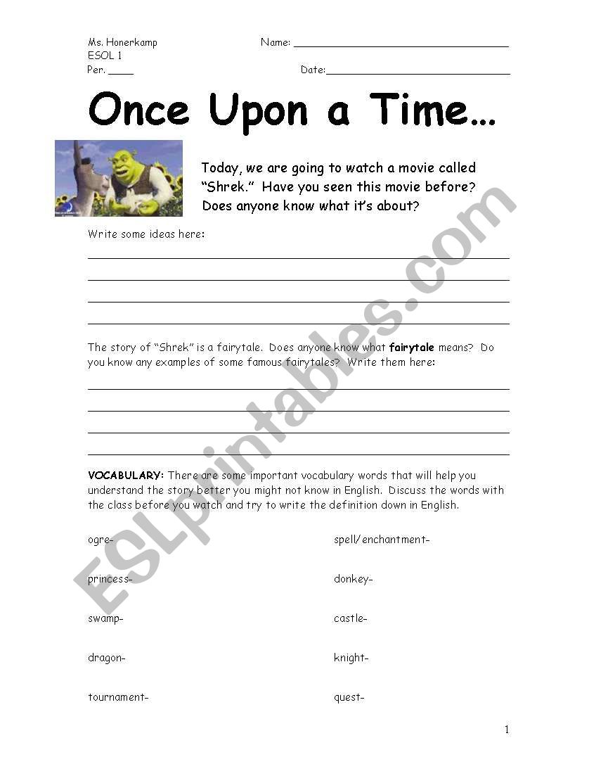 Along the way, he meets various characters. Shrek Viewing Guide Esl Worksheet By Honerkak