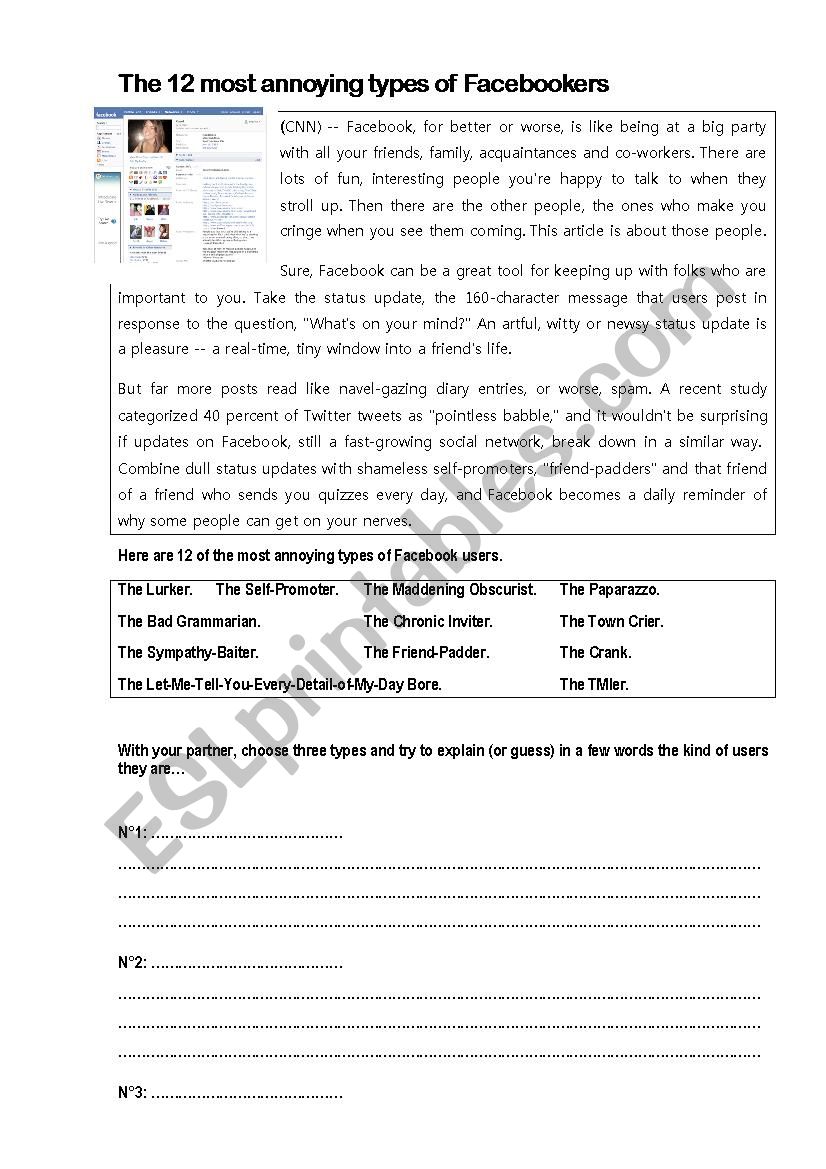 Free worksheets to promote the understanding of fraction identification. Worst Facebook Users Esl Worksheet By Alquin