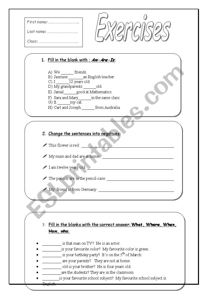 wh questions and verb to be in simple present exercises esl worksheet by sassi