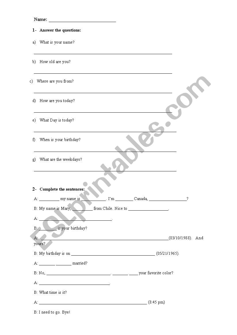 Test verb to be and wh questions