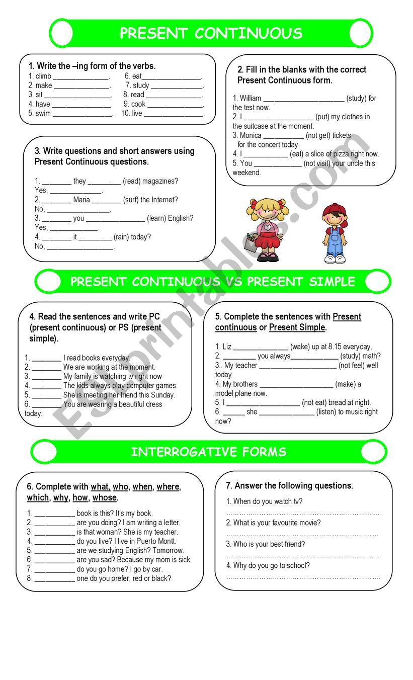 present continuous present simple and questions words