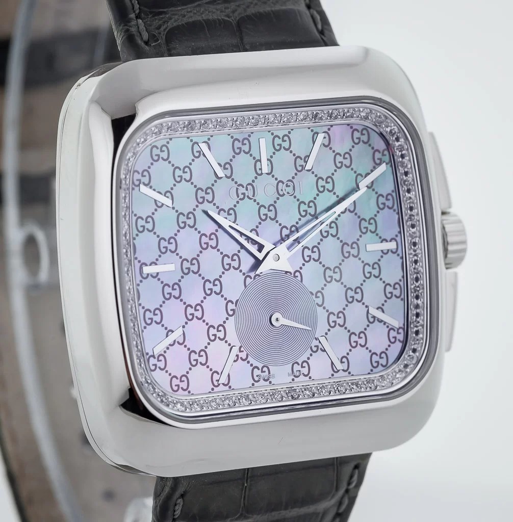 Gucci Coupe 131.3, Mens, Stainless Steel, Diamond Bezel, MOP