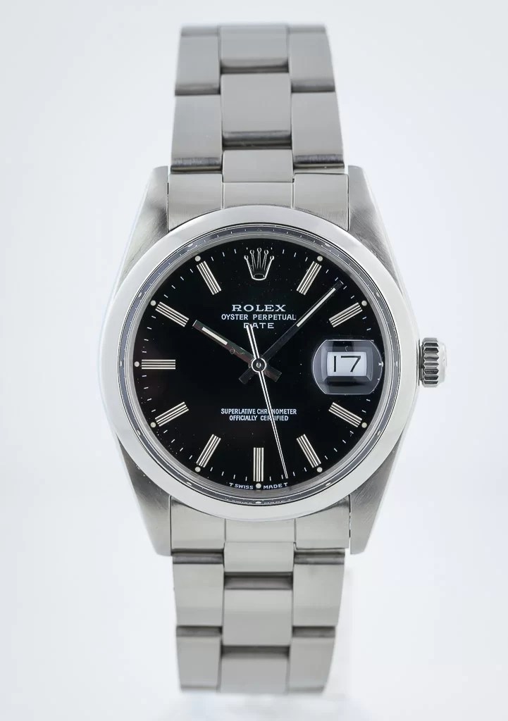 Rolex Date 34, Ref 15000, Men's, Stainless Steel, Black Dial