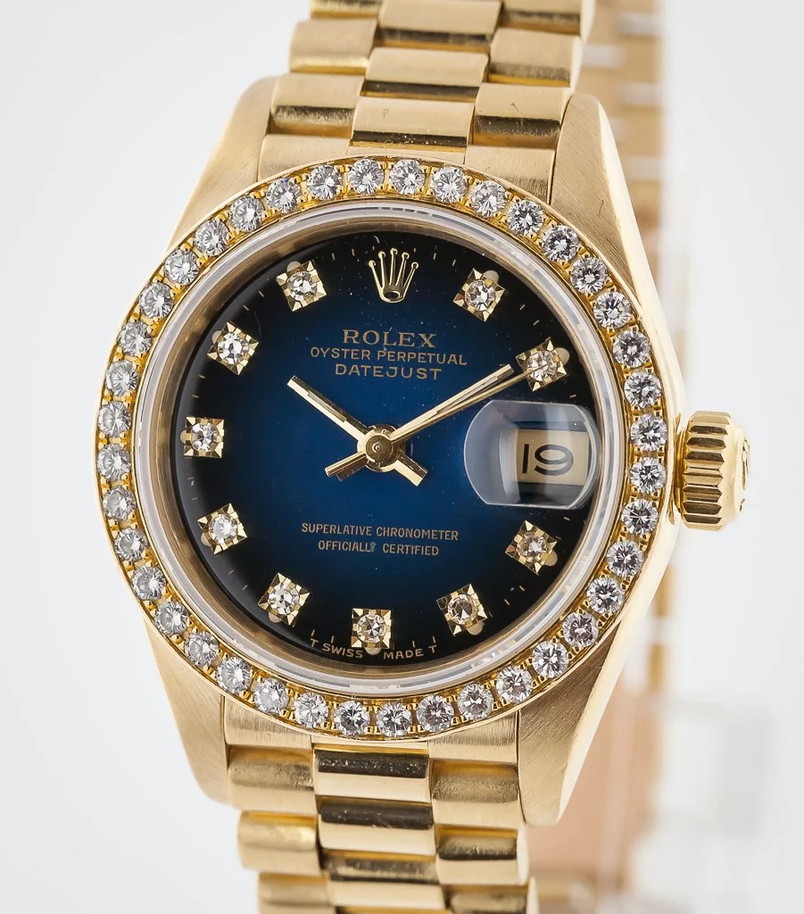 Rolex Ladies President 26, Ref 69138, Solid Yellow Gold, Blue