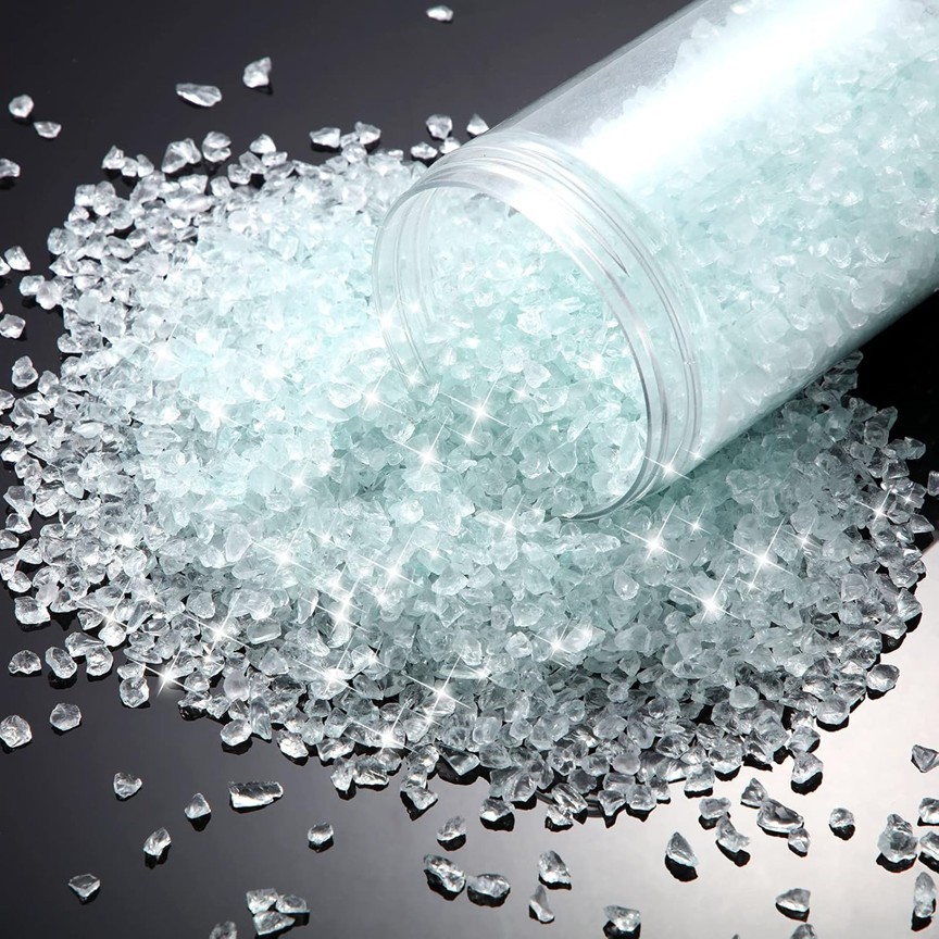 Imported Premium Quality Crystal Clear Crushed Glass (3–6mm) – Geode Crushed Glass Crystals for Resin Art, Crafts, Vase Fillers & Home Decoration