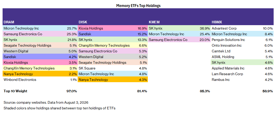 memory ETFs top holdings