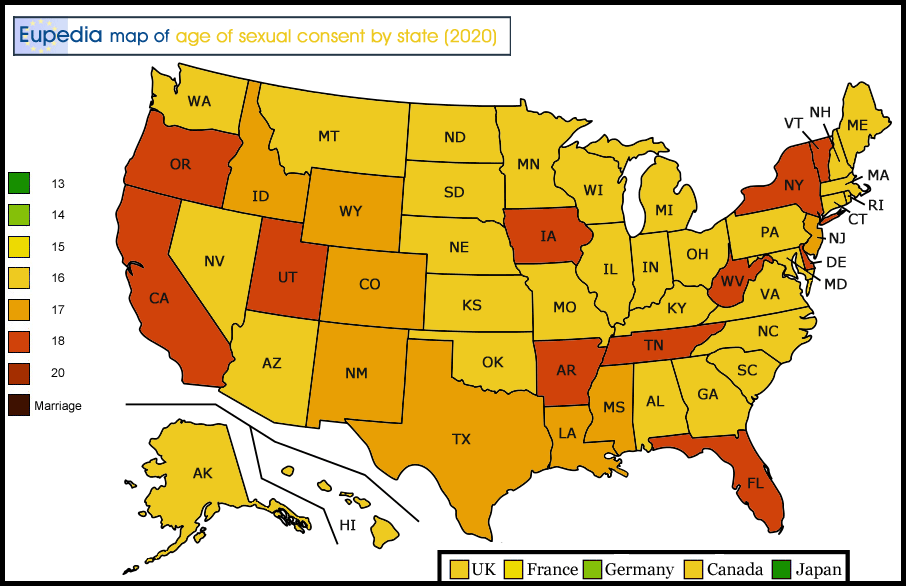 Legal Maps Of The United States Of America Eupedia USA Age Sexual Consent 