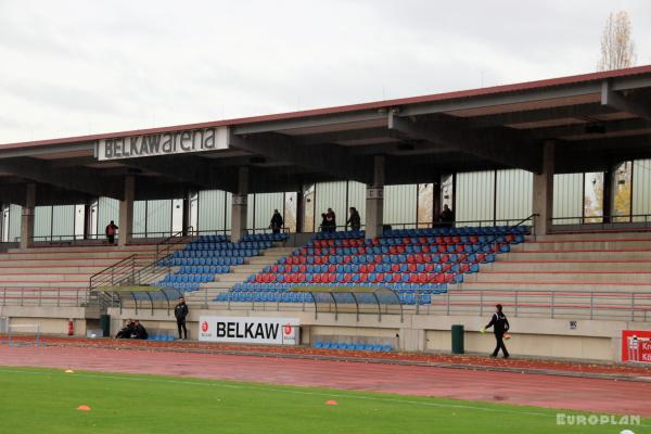 Is drinking a żubr by kompania piwowarska at fussball stadion bergisch gladbach 09. BELKAW-Arena - Stadion in Bergisch Gladbach