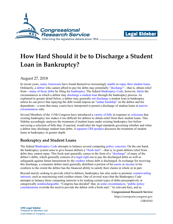 How hard should it be to discharge a student loan in bankruptcy