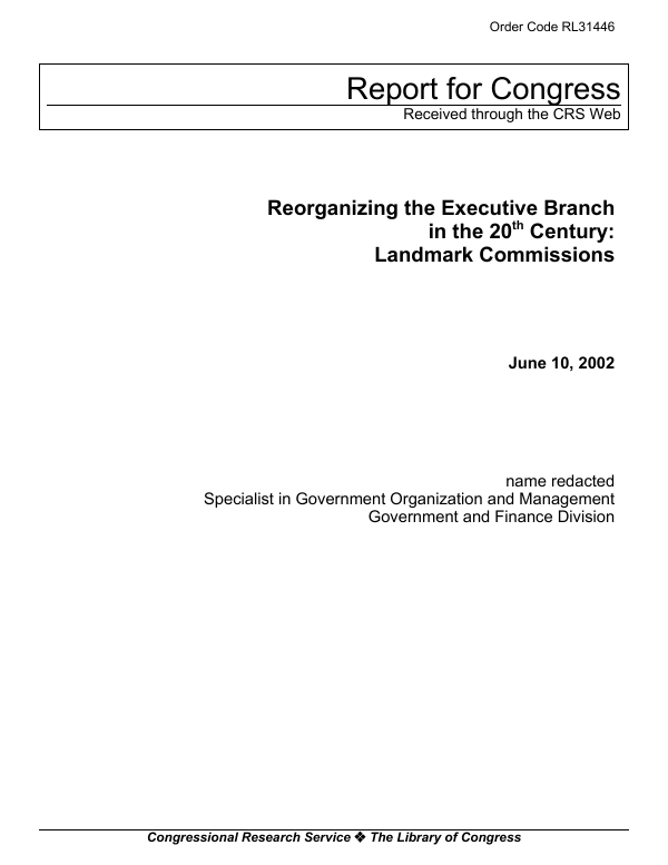 Reorganizing The Executive Branch In The 20th Century