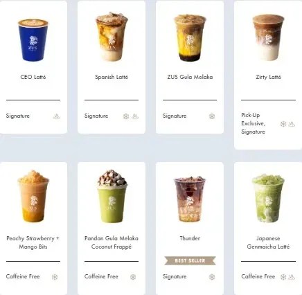 zus cofee menu