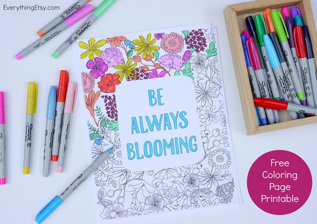 be always blooming adult coloring page printable everythingetsy com