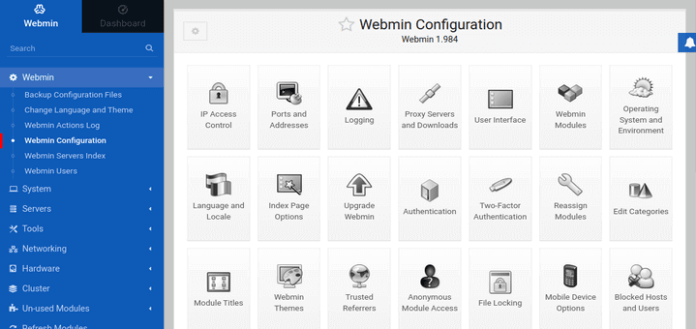 Webmin control panel