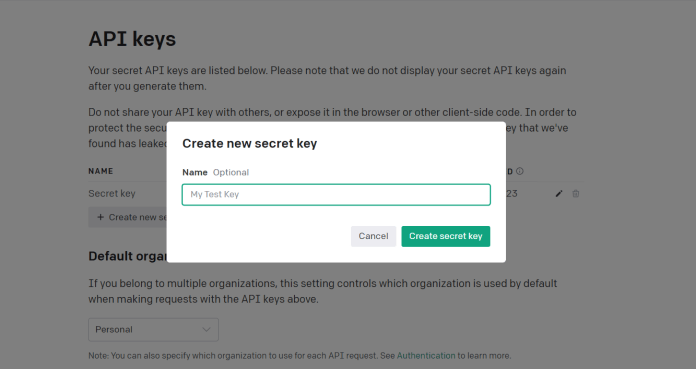 create new API Keys ChatGPT