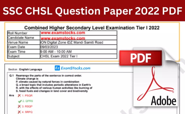 SSC CHSL Question Paper 2022 PDF All Shifts In Hindi & English