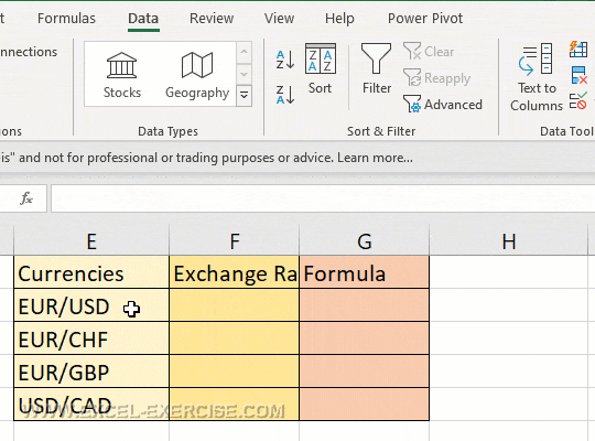 There's no central governing body that decides on a currency's relative value. Exchange Rate In Excel Excel Exercise