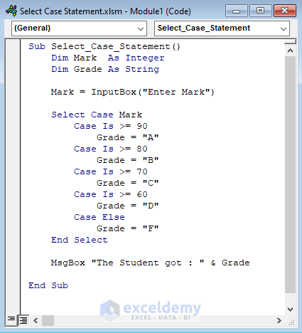 How To Use Select Case Statement In Excel Vba 2 Examples