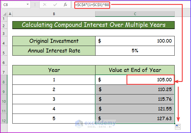 How to Use Compound Interest Formula in Excel (4 Easy Ways) (6) How to Use Compound Interest Formula in Excel (4 Easy Ways) (6)