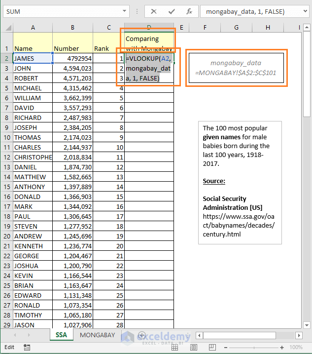 vlookup formula to compare two columns in different sheets