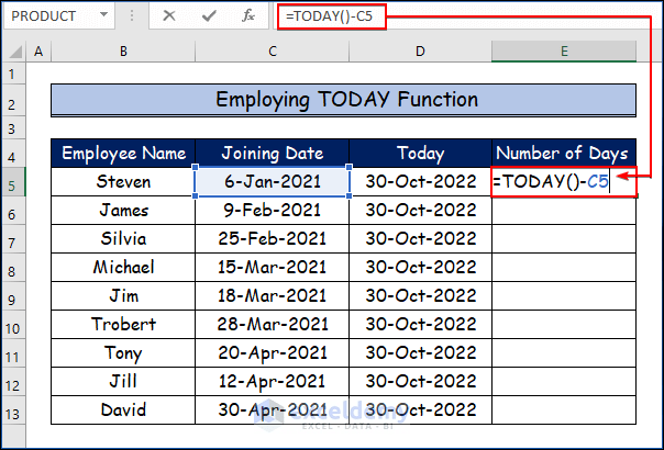 Kuinka käyttää Excel-kaavaa päivien laskemiseen päivämäärästä tähän päivään (5) Kuinka käyttää Excel-kaavaa päivien laskemiseen päivämäärästä tähän päivään (5)