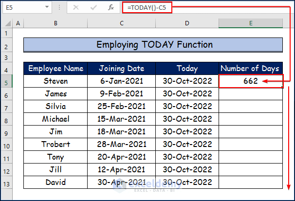 Kuinka käyttää Excel-kaavaa päivien laskemiseen päivämäärästä tähän päivään (6) Kuinka käyttää Excel-kaavaa päivien laskemiseen päivämäärästä tähän päivään (6)
