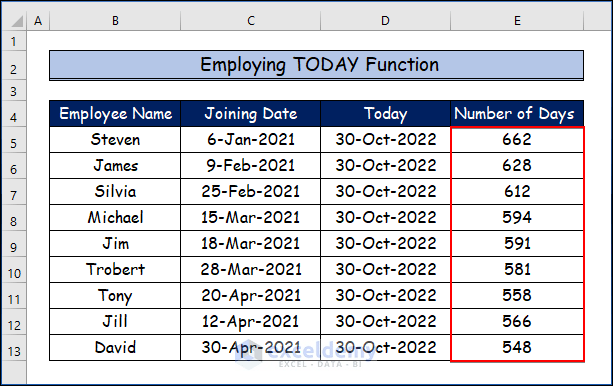 Kuinka käyttää Excel-kaavaa päivien laskemiseen päivämäärästä tähän päivään (7) Kuinka käyttää Excel-kaavaa päivien laskemiseen päivämäärästä tähän päivään (7)