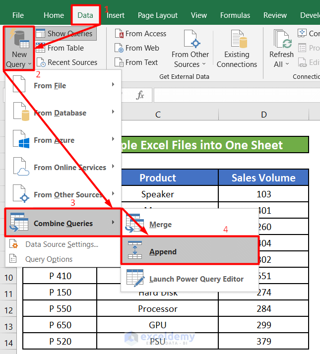 How to merge multiple excel files into one sheet (4 methods)