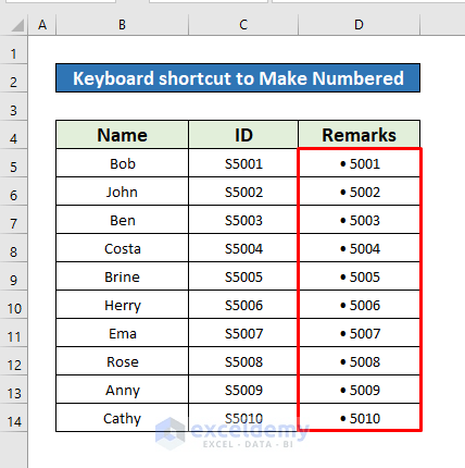 How to Make a Numbered List in Excel (8 Methods) - ExcelDemy (5) How to Make a Numbered List in Excel (8 Methods) - ExcelDemy (5)