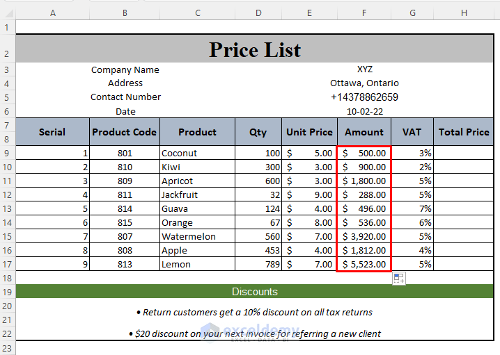 How to Make a Price List in Excel (Step by Step Guidelines) - ExcelDemy (18) How to Make a Price List in Excel (Step by Step Guidelines) - ExcelDemy (18)