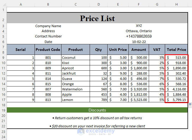 How to Make a Price List in Excel (Step by Step Guidelines) - ExcelDemy (20) How to Make a Price List in Excel (Step by Step Guidelines) - ExcelDemy (20)