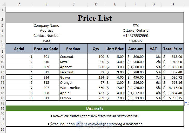 How to Make a Price List in Excel (Step by Step Guidelines) - ExcelDemy (21) How to Make a Price List in Excel (Step by Step Guidelines) - ExcelDemy (21)