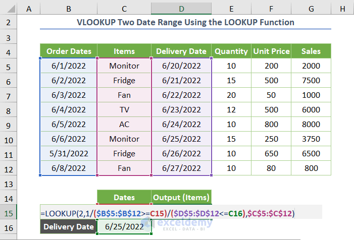 VLOOKUP Date Range and Return Value in Excel (4 Suitable Methods) (19) VLOOKUP Date Range and Return Value in Excel (4 Suitable Methods) (19)