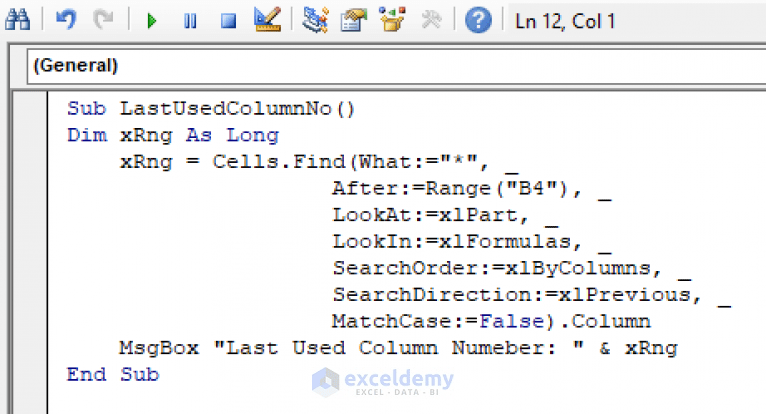 Excel vba: count columns with data (2 examples)