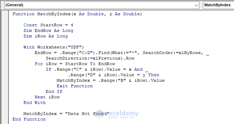 Vba index match based on multiple criteria in excel (3 methods)