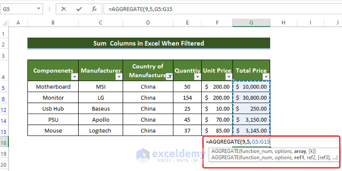 Menampilkan hasil filter hanya kolom tertentu di excel