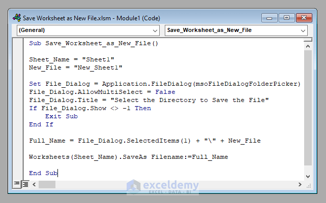 how to save a worksheet as a new file using excel vba exceldemy