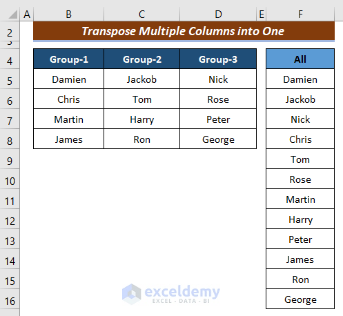 How To Transpose Multiple Columns Into One Column In Excel (3 Methods)