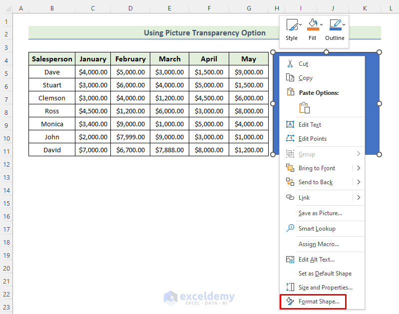 How to make the picture background transparent in excel -2 methods