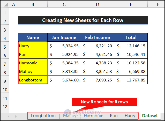 How To Create New Sheets For Each Row In Excel (4 Easy Methods)