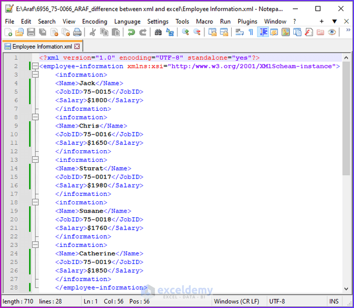 Difference between xml and excel files (9 real instances)